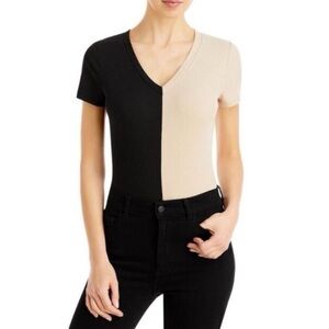 NWT AQUA Short Sleeve V-Neck Ribbed Bodysuit - 100% Bloomingdales Exclusive